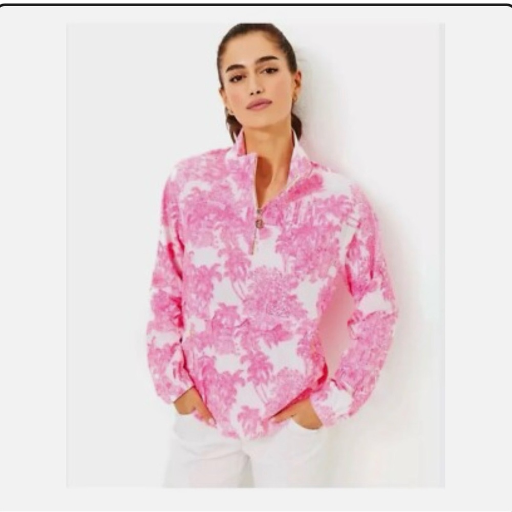 Lilly Pulitzer Pink Toile Quarter-Zip Pullover